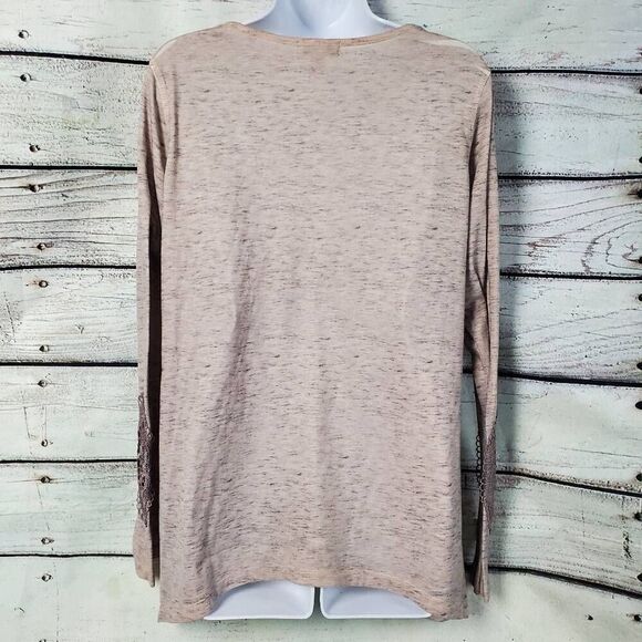 Live and Let Live Women’s XL Beige Boho Embroidered Long Sleeve Top Lace Patch E - Picture 5 of 8